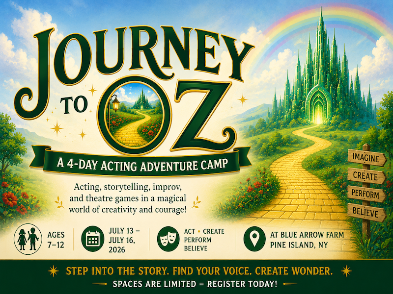 Follow the road to creativity, courage, and imagination. Campers will step into the magical world of Oz through acting, storytelling, improv, and theatre games. • Click here for tickets!